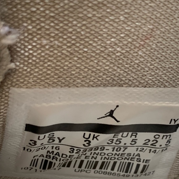 Air Joran 6 rings girls sneakers size 3.5 cream and white - Picture 5 of 6